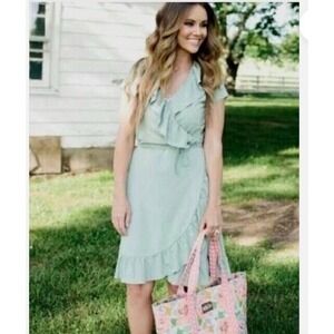 Matilda Jane Green Light As Air True Wrap Dress Ruffle Jersey Knit Size XL